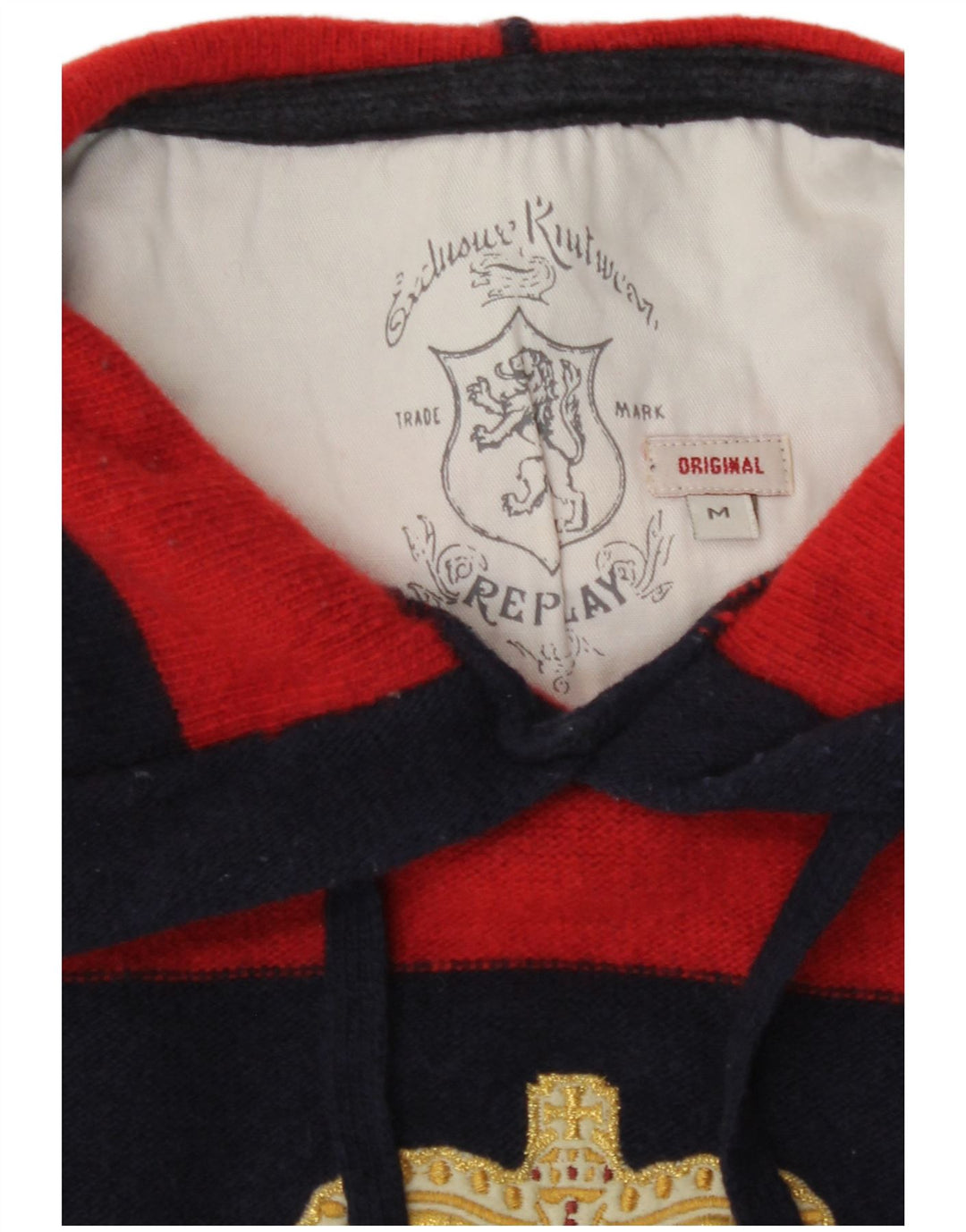 Replay Mens Hooded Graphic Jumper Sweater Medium Red Striped