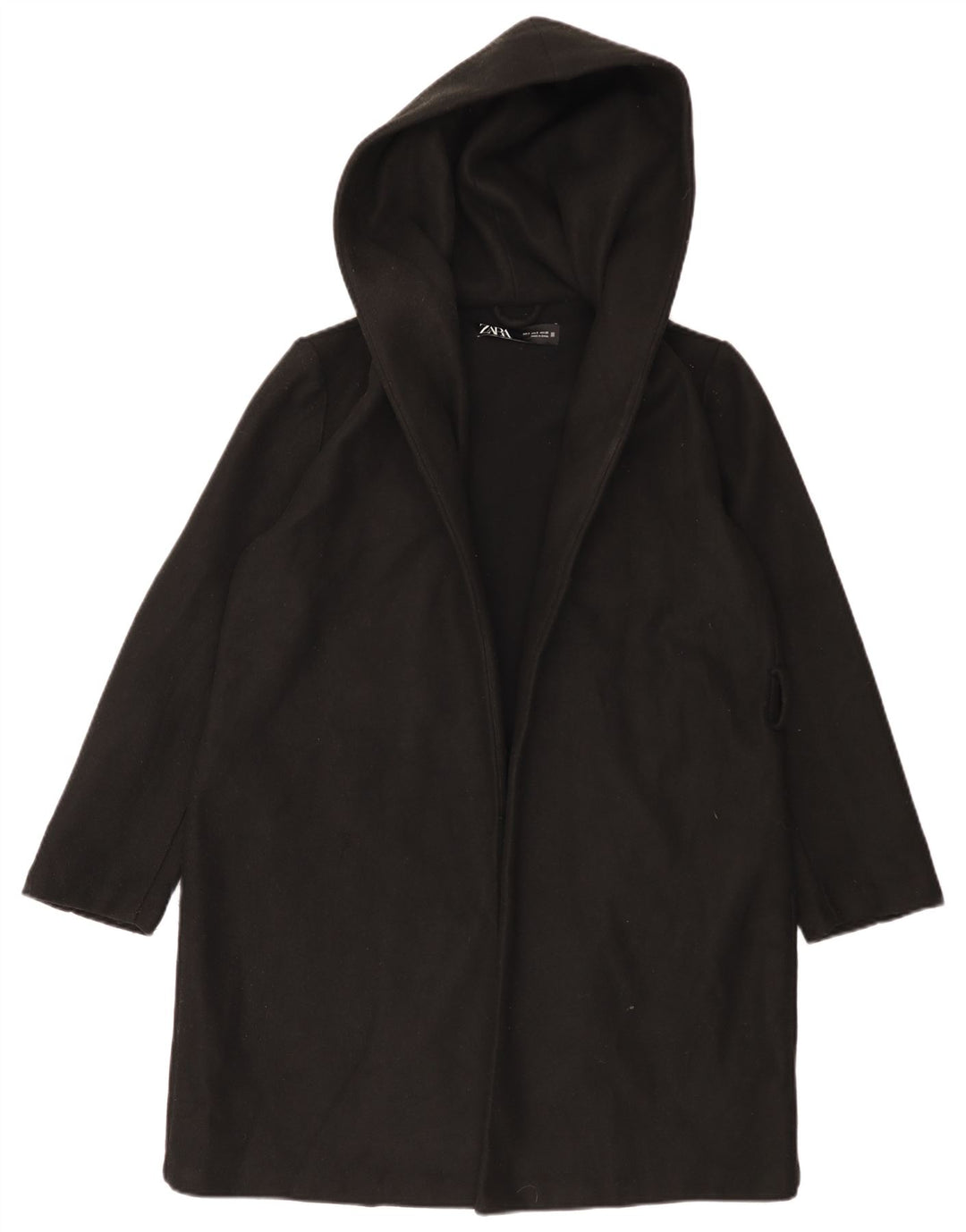 Zara Womens Hooded Oversized Overcoat UK 10 Small Black Polyester