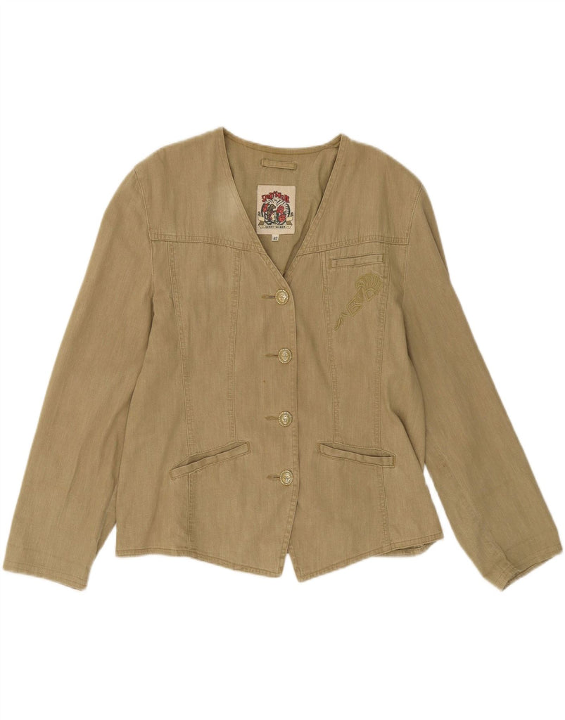 GERRY WEBER Womens Graphic Denim Blazer Jacket EU 42 Large Khaki Vintage Gerry Weber and Second-Hand Gerry Weber from Messina Hembry 
