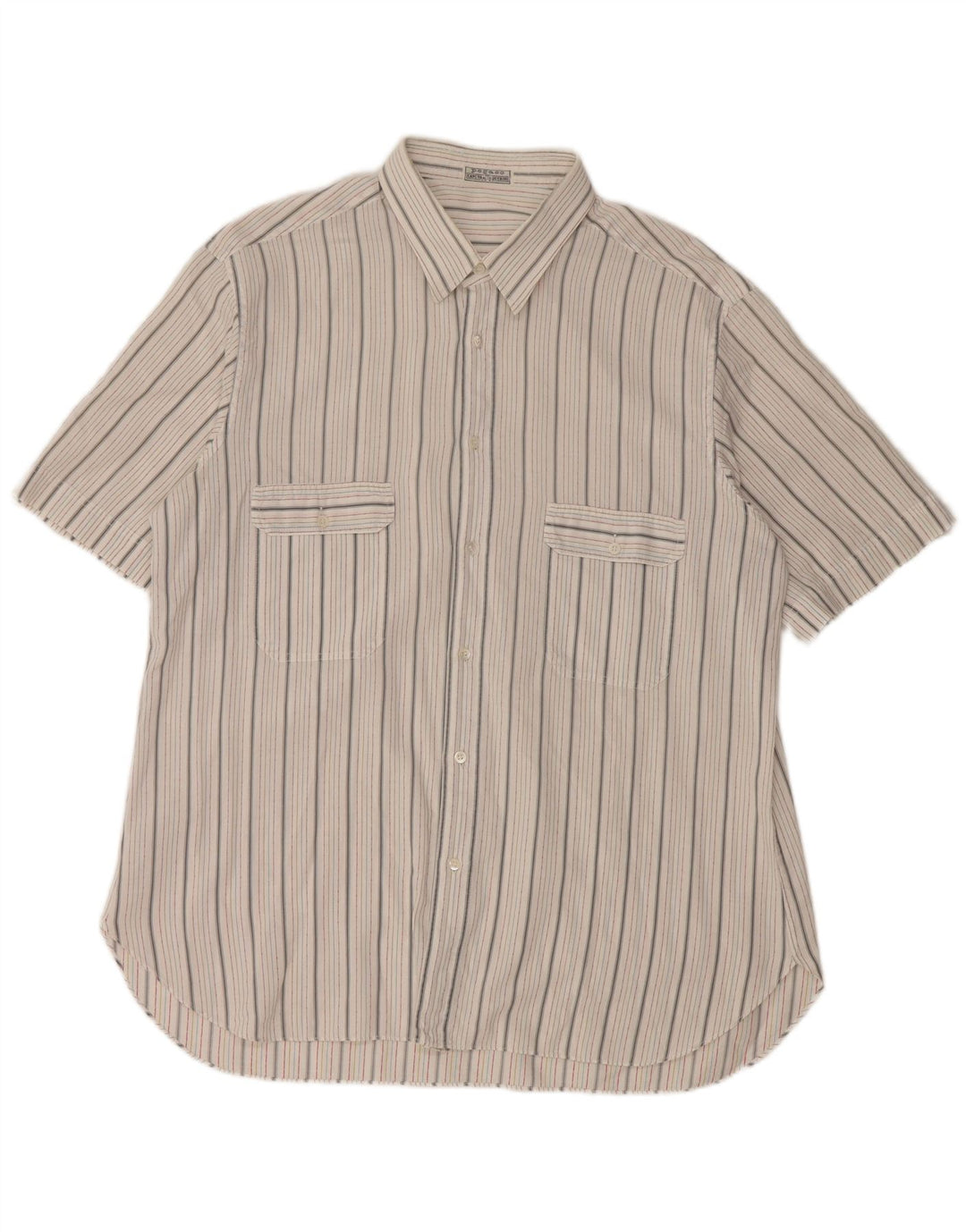 Vintage Mens Short Sleeve Shirt Large White Striped