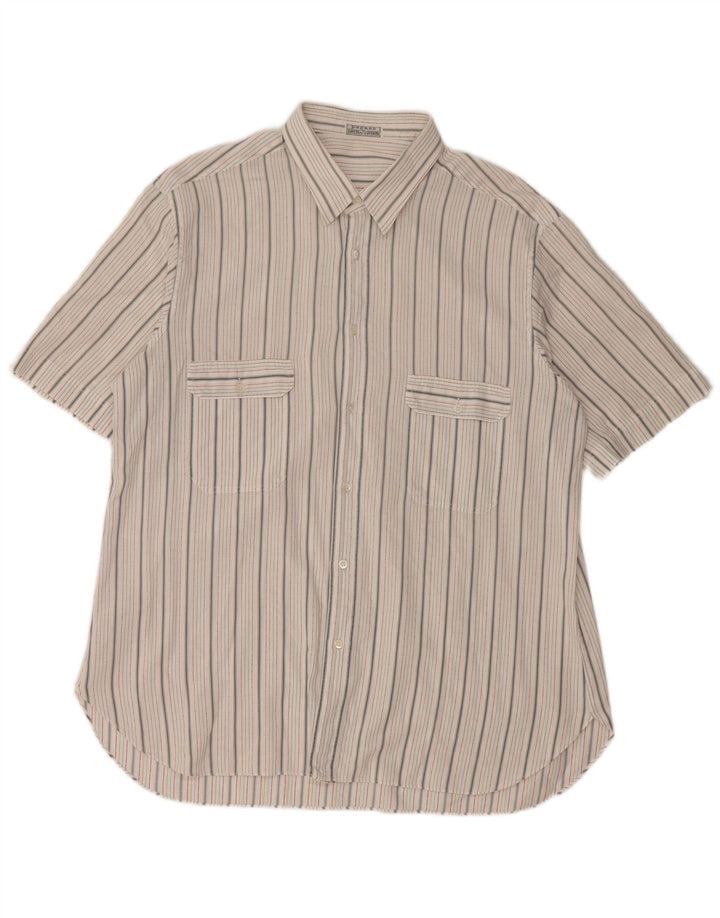 Vintage Mens Short Sleeve Shirt Large White Striped