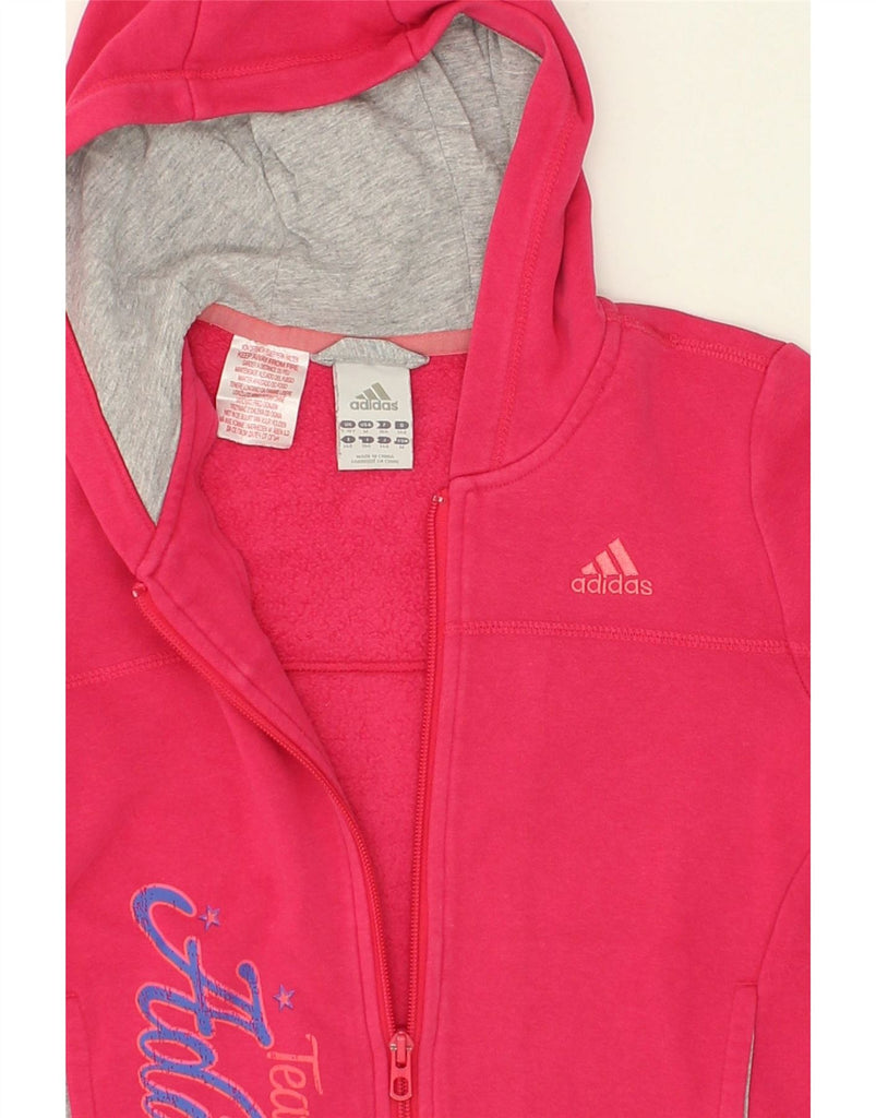 ADIDAS Girls Graphic Zip Hoodie Sweater 9-10 Years Pink Cotton | Vintage Adidas | Thrift | Second-Hand Adidas | Used Clothing | Messina Hembry 