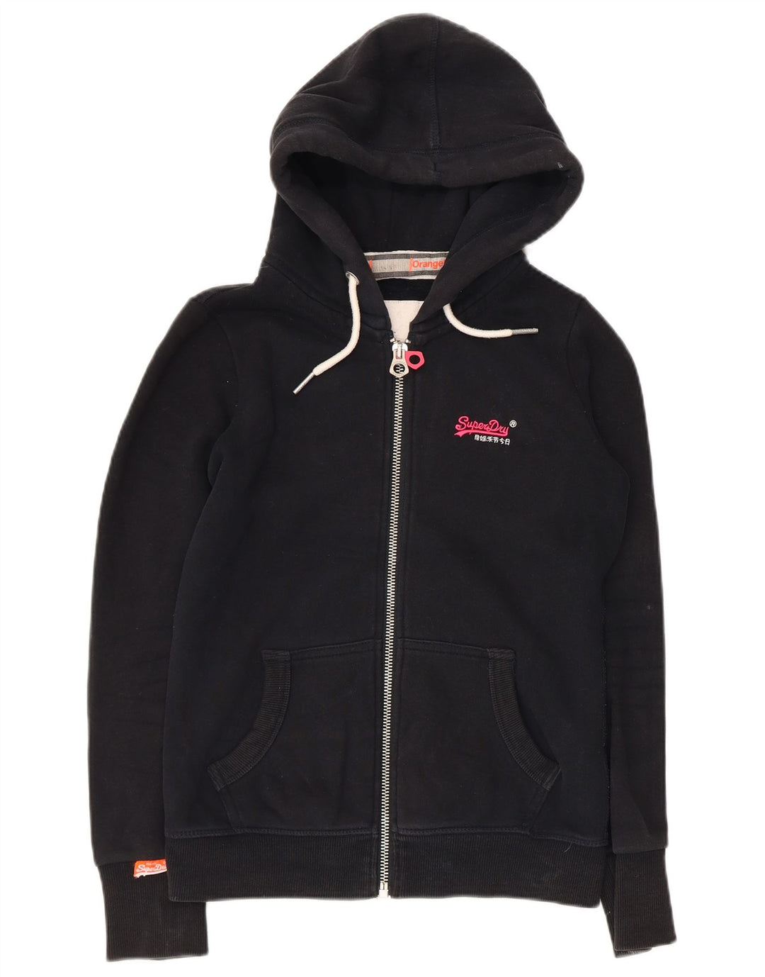 Superdry Womens Zip Hoodie Sweater UK 8 Small Black Cotton