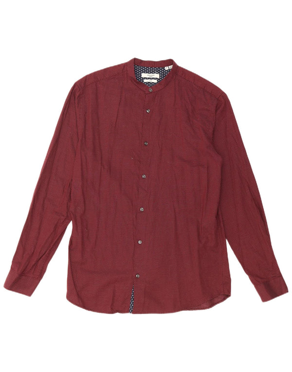 Jack & Jones Mens Slim Fit Shirt Large Burgundy Spotted Cotton