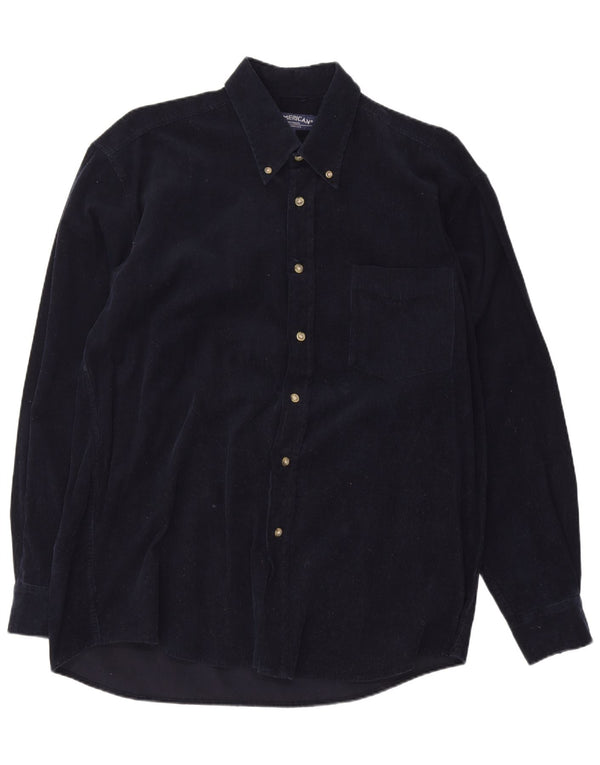 Vintage Mens Corduroy Shirt Size 39/40 Medium Navy Blue Cotton