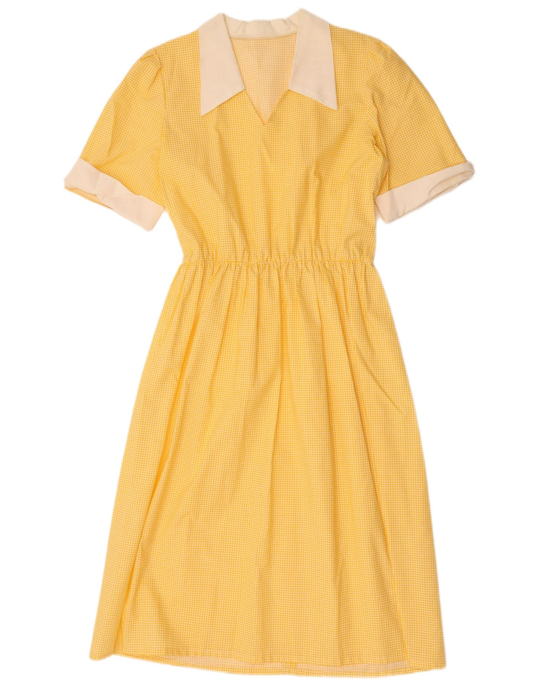 Vintage Womens A-Line Dress UK 12 Medium Yellow Gingham