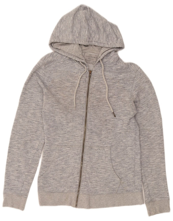 Zara Womens Zip Hoodie Sweater UK 14 Large Grey Flecked Cotton