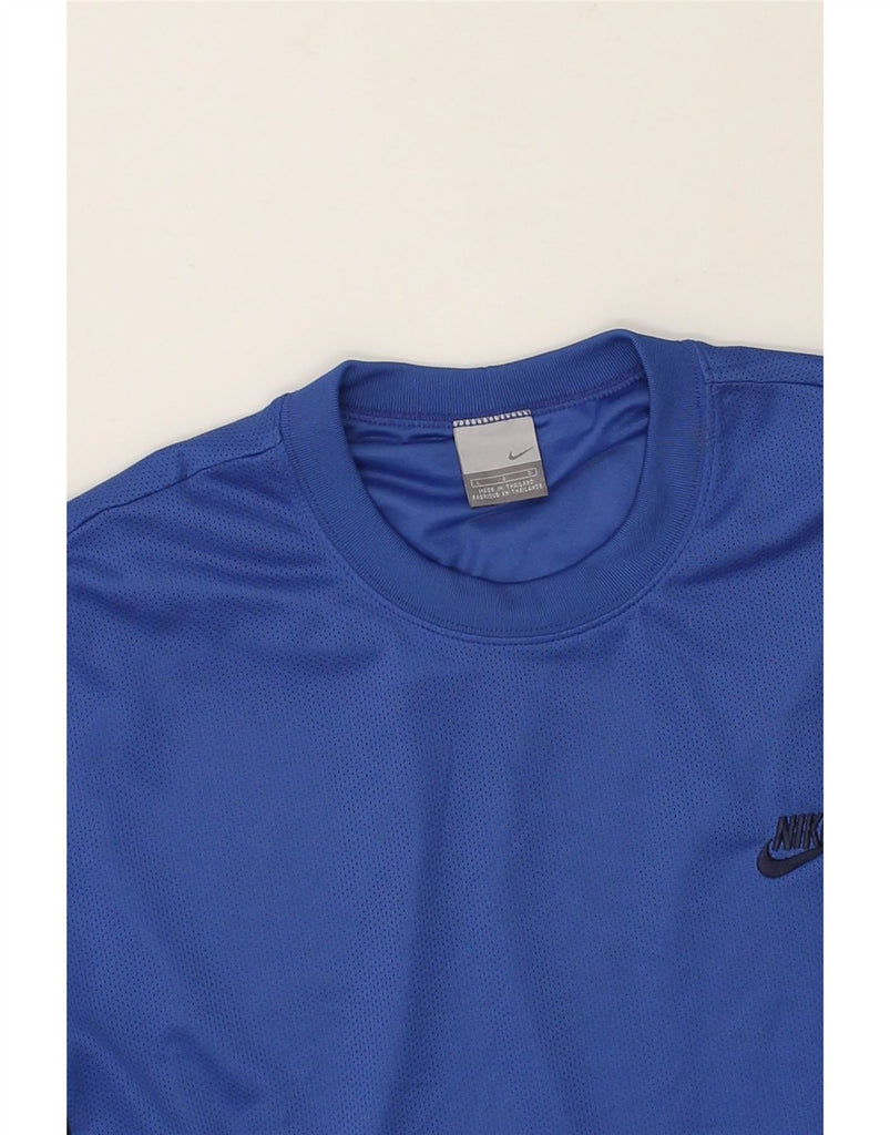 NIKE Mens T-Shirt Top Large Blue Colourblock Polyester | Vintage Nike | Thrift | Second-Hand Nike | Used Clothing | Messina Hembry 