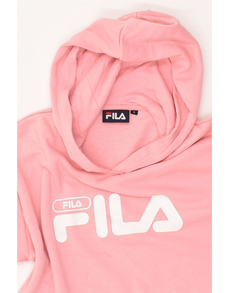FILA Womens Crop Graphic Hoodie Jumper UK 10 Small Pink Cotton | Vintage Fila | Thrift | Second-Hand Fila | Used Clothing | Messina Hembry 