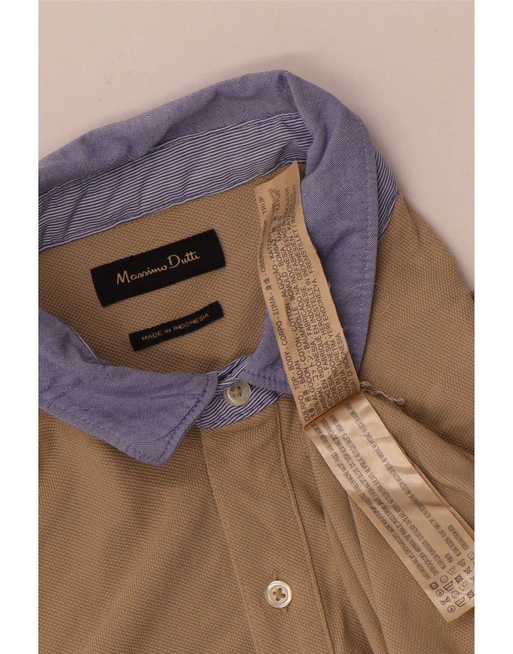 Massimo Dutti Mens Rugby Polo Shirt Small Beige Cotton