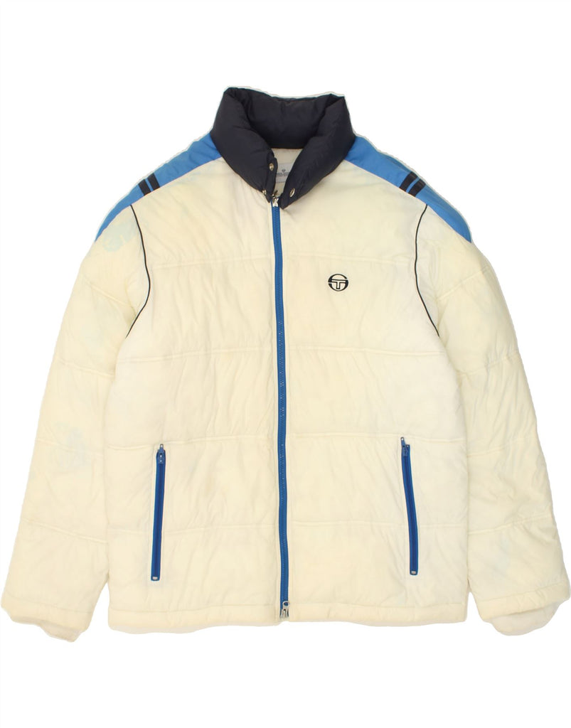SERGIO TACCHINI Mens Hooded Padded Jacket UK 40 Large White Colourblock | Vintage Sergio Tacchini | Thrift | Second-Hand Sergio Tacchini | Used Clothing | Messina Hembry 