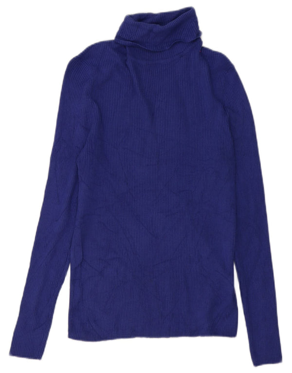 Marks & Spencer Womens Roll Neck Blouse Top UK 12 Medium Blue Viscose