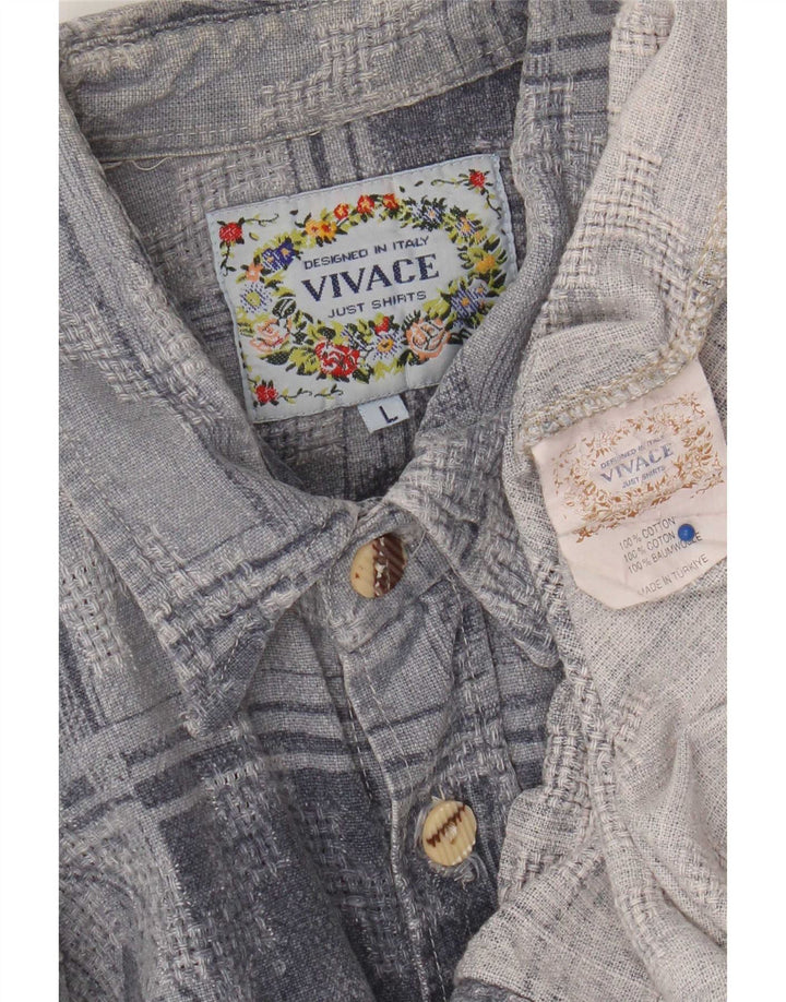Vintage Mens Flannel Shirt Large Blue Geometric Cotton