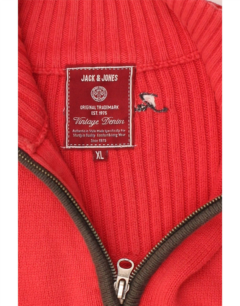 JACK & JONES Mens Zip Neck Jumper Sweater XL Red Cotton Vintage Jack & Jones and Second-Hand Jack & Jones from Messina Hembry 