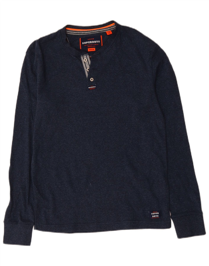 Superdry Mens Top Long Sleeve Medium Navy Blue Cotton