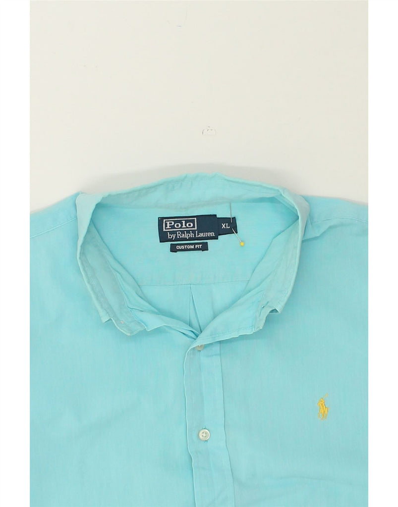 POLO RALPH LAUREN Mens Custom Fit Short Sleeve Shirt XL Turquoise Cotton | Vintage Polo Ralph Lauren | Thrift | Second-Hand Polo Ralph Lauren | Used Clothing | Messina Hembry 
