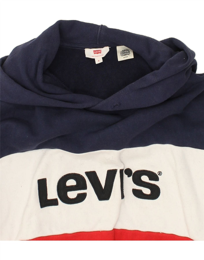 LEVI'S Womens Crop Graphic Hoodie Jumper UK 10 Small Red Colourblock | Vintage Levi's | Thrift | Second-Hand Levi's | Used Clothing | Messina Hembry 