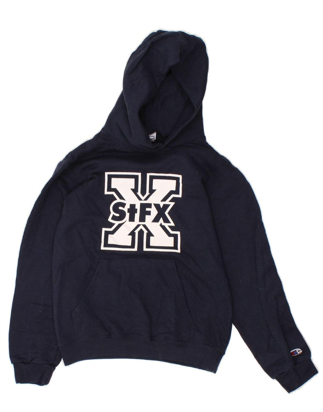 CHAMPION Boys STFX Graphic Hoodie Jumper 9-10 Years Medium Navy Blue Vintage Champion and Second-Hand Champion from Messina Hembry 
