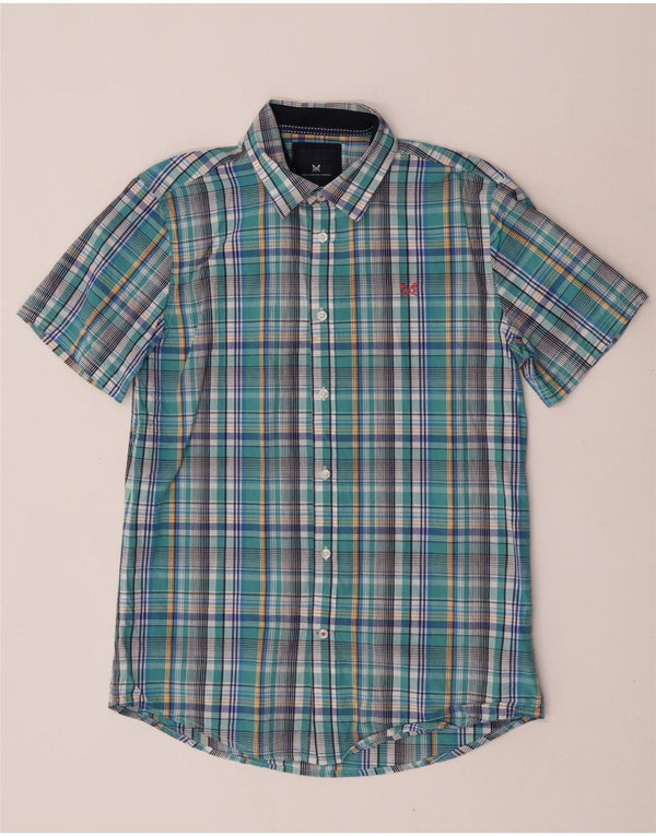 Crew Clothing Mens Short Sleeve Shirt Medium Blue Check Cotton
