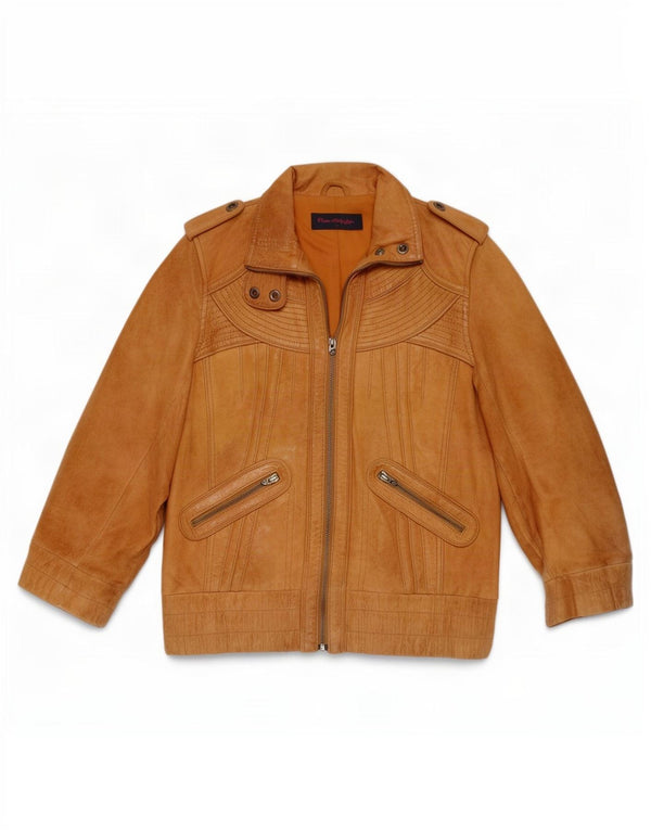 Miss Selfridge Womens 3/4 Sleeve Military Leather Jacket UK 8 Small Beige