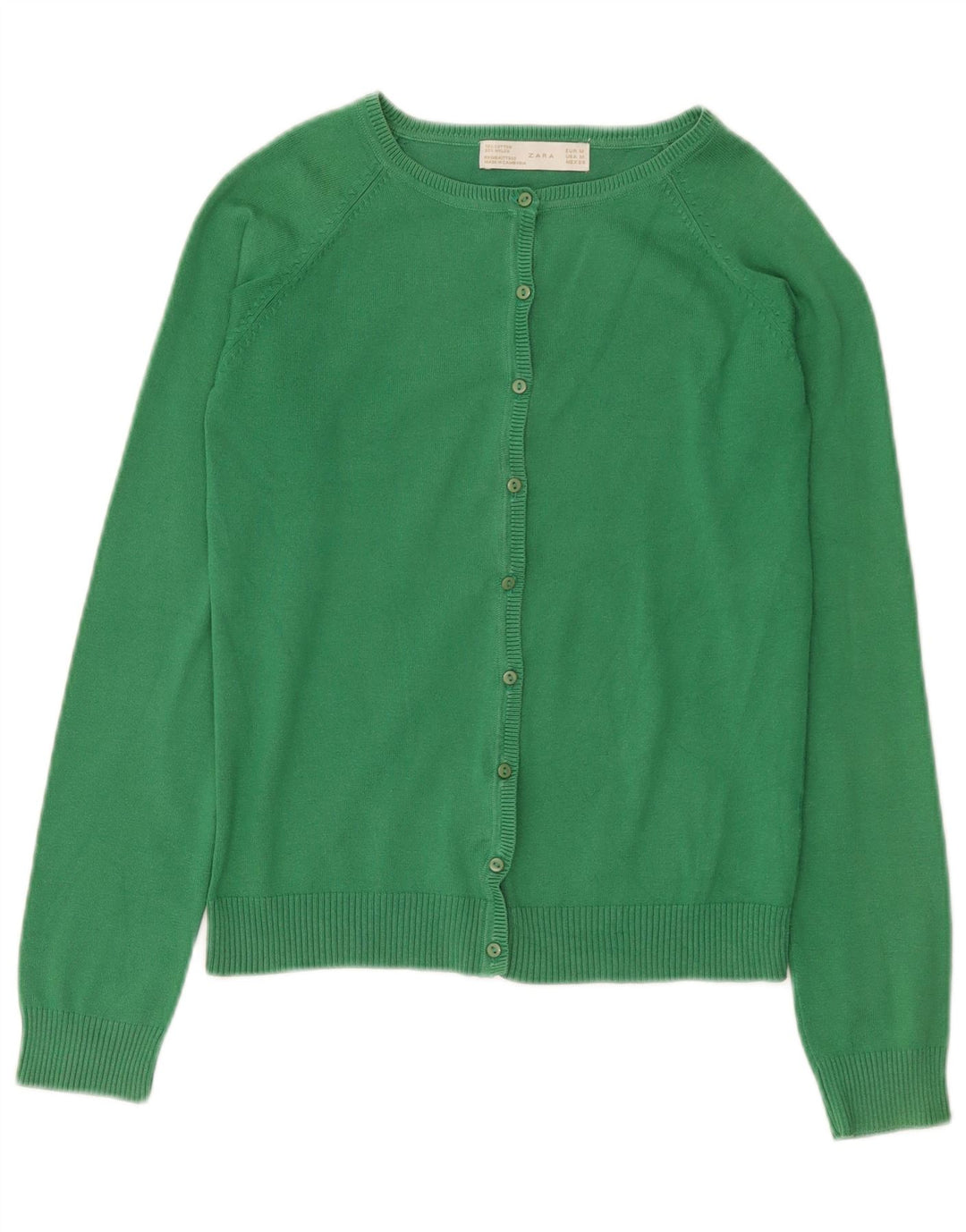 Zara Womens Cardigan Sweater UK 12 Medium Green Cotton