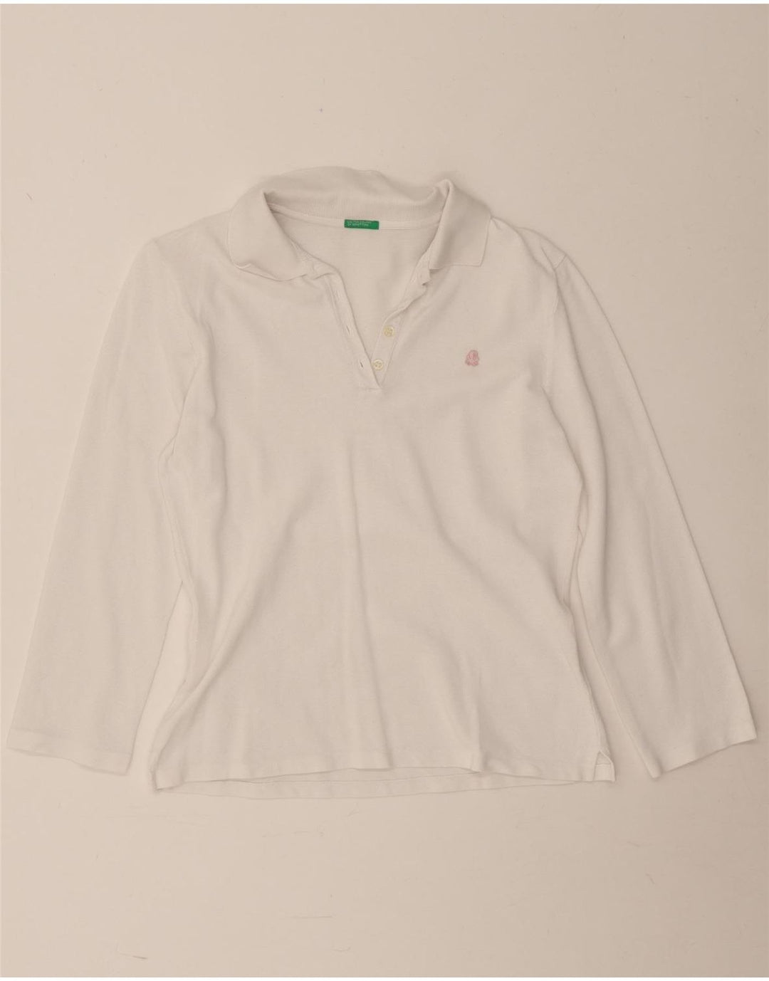 Benetton Womens Long Sleeve Polo Shirt UK 12 Medium White