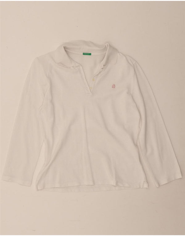 Benetton Womens Long Sleeve Polo Shirt UK 12 Medium White