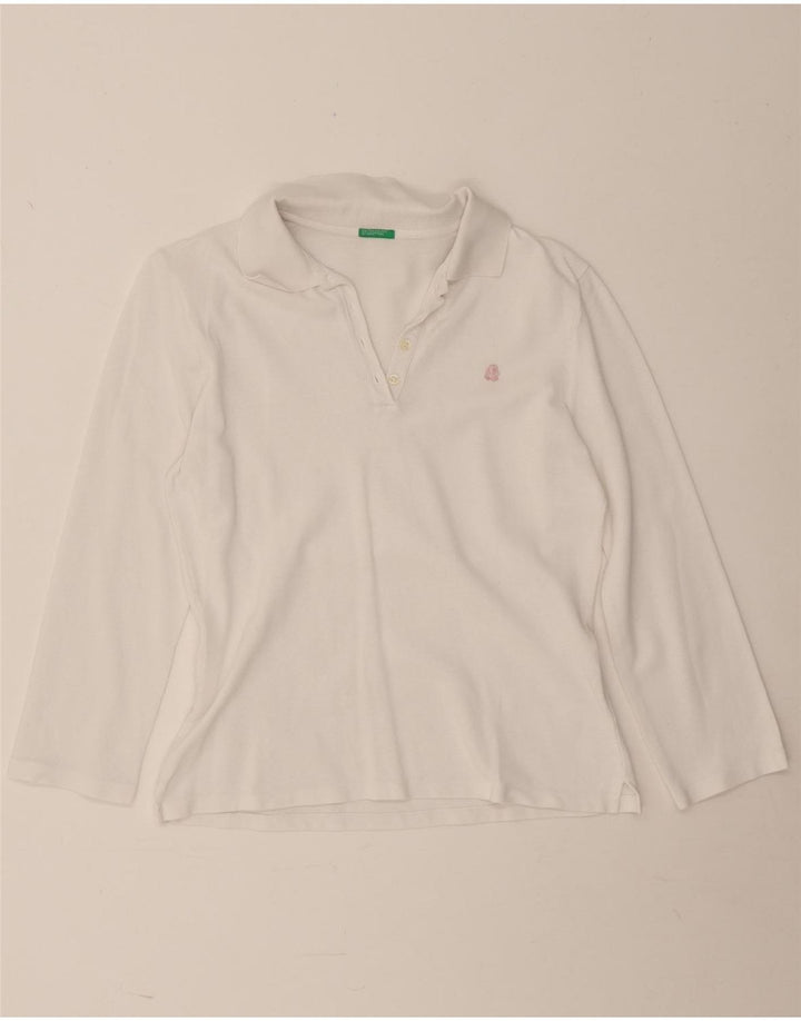 Benetton Womens Long Sleeve Polo Shirt UK 12 Medium White