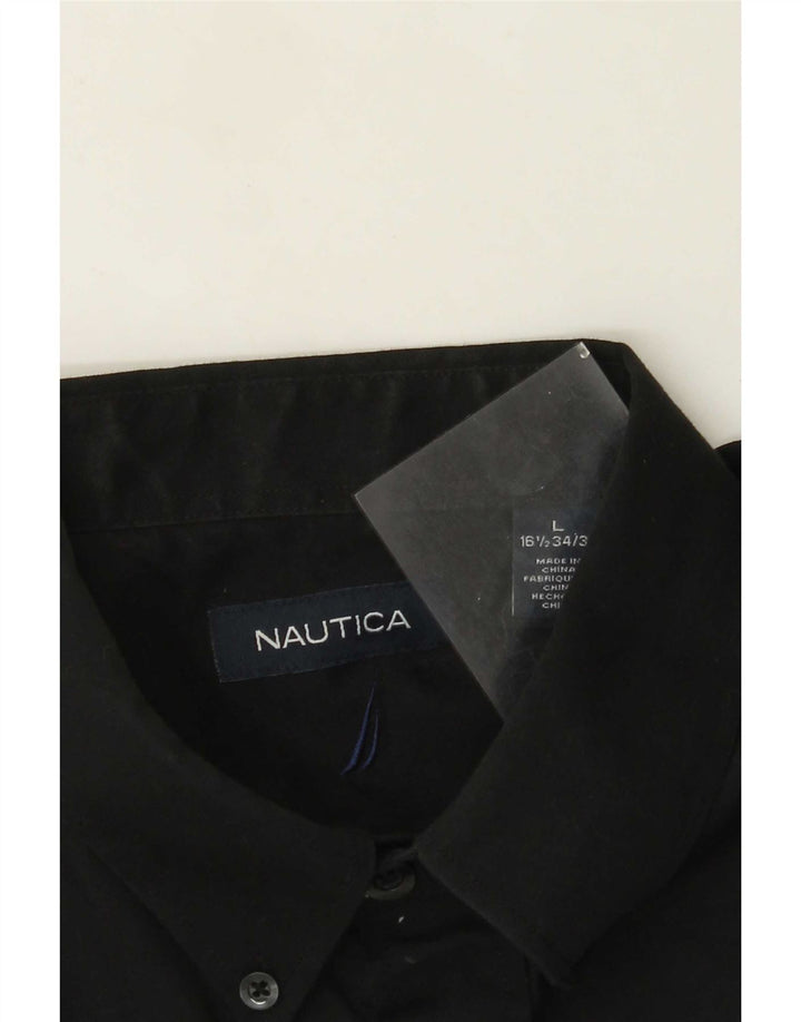 Nautica Mens Shirt Size 16 1/2 Large Black Cotton