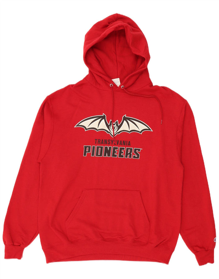 CHAMPION Mens Graphic Hoodie Jumper Large Red Cotton