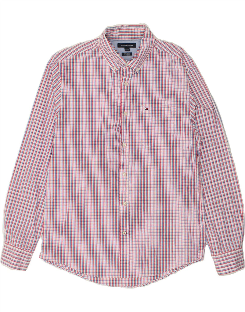 TOMMY HILFIGER Mens Shirt Medium Pink Check Cotton | Vintage Tommy Hilfiger | Thrift | Second-Hand Tommy Hilfiger | Used Clothing | Messina Hembry 