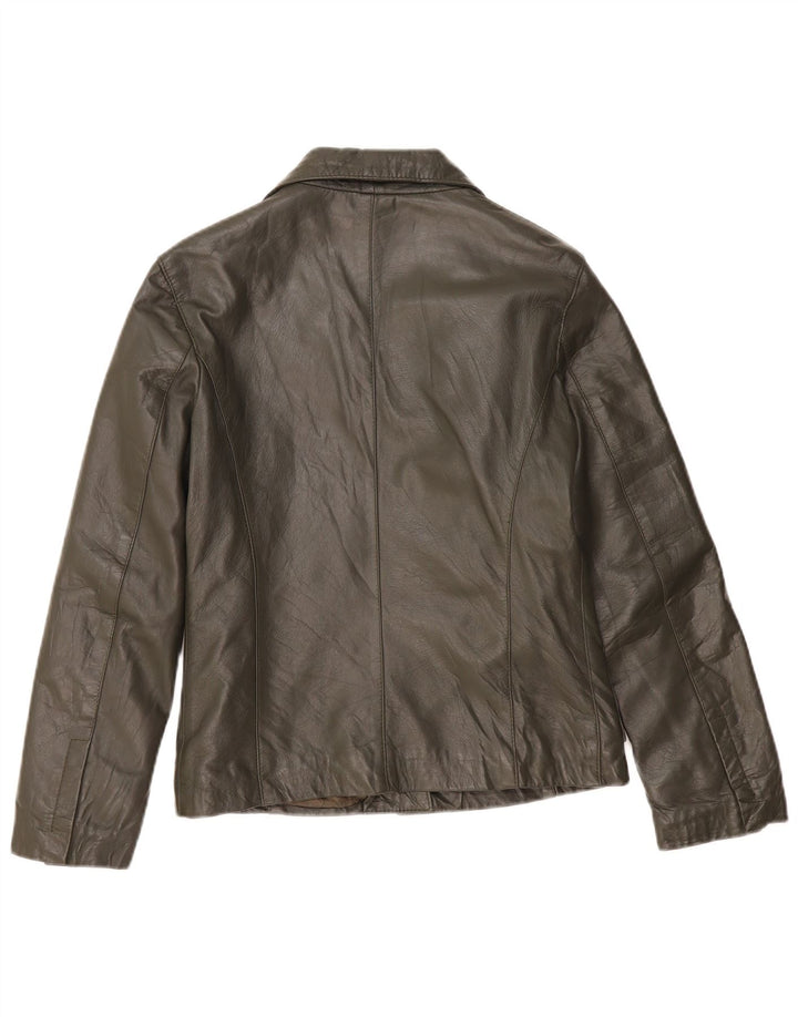 Vintage Womens Leather Jacket UK 10 Small Khaki Leather