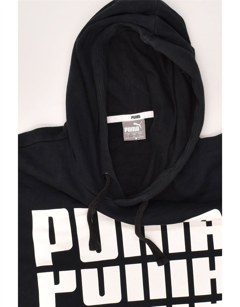 PUMA Mens Graphic Hoodie Jumper Large Black Cotton | Vintage Puma | Thrift | Second-Hand Puma | Used Clothing | Messina Hembry 