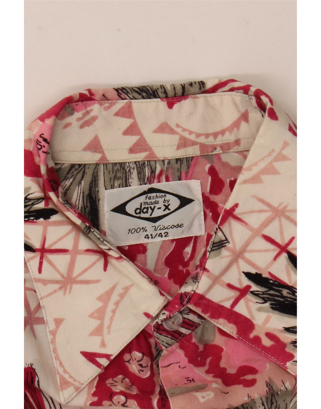 Day-X Mens Short Sleeve Shirt Size 41/42 Large Pink Patchwork Viscose
