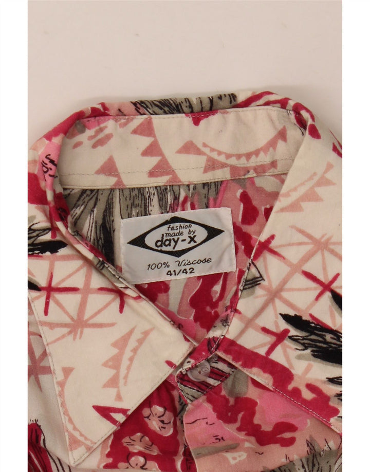 Day-X Mens Short Sleeve Shirt Size 41/42 Large Pink Patchwork Viscose