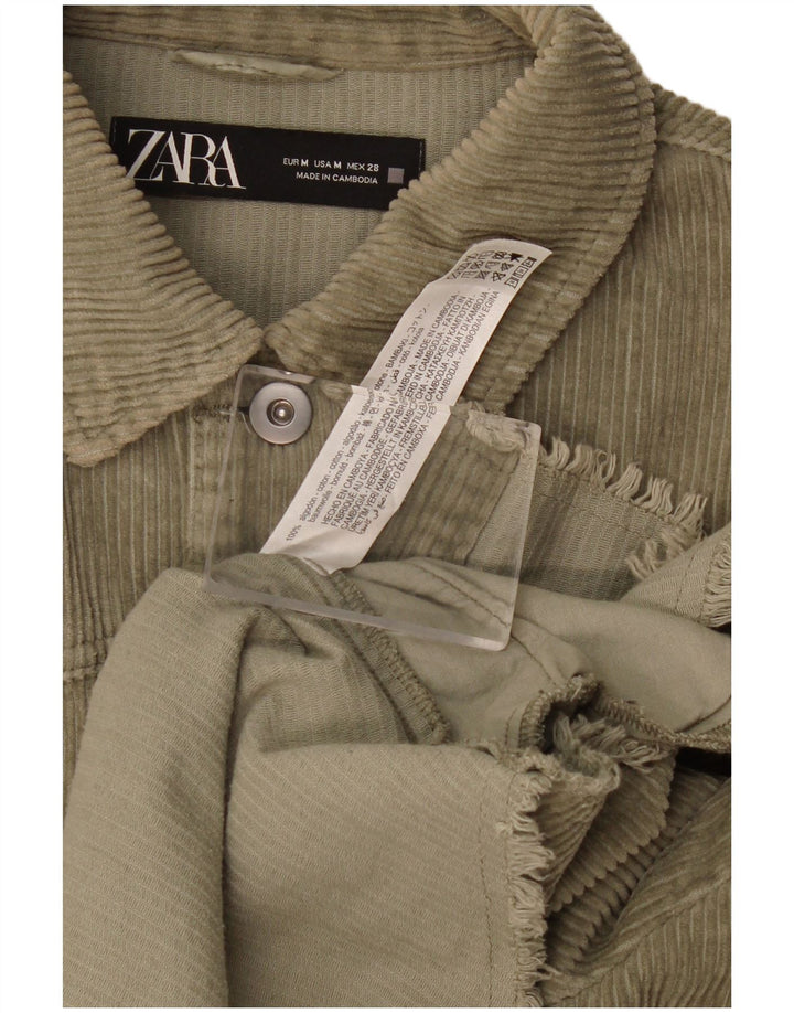 Zara Womens Oversized Corduroy Shirt UK 14 Medium Khaki Cotton