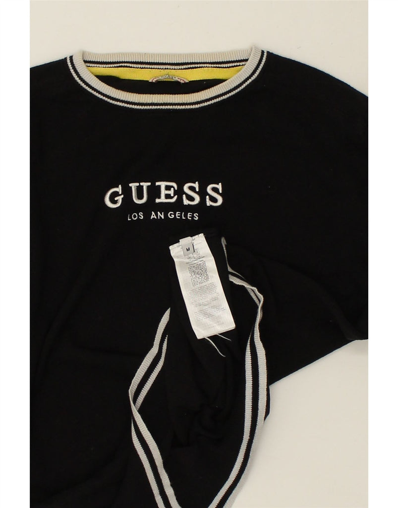 GUESS Mens Graphic Boat Neck Jumper Sweater Medium Black Cotton Vintage Guess and Second-Hand Guess from Messina Hembry 