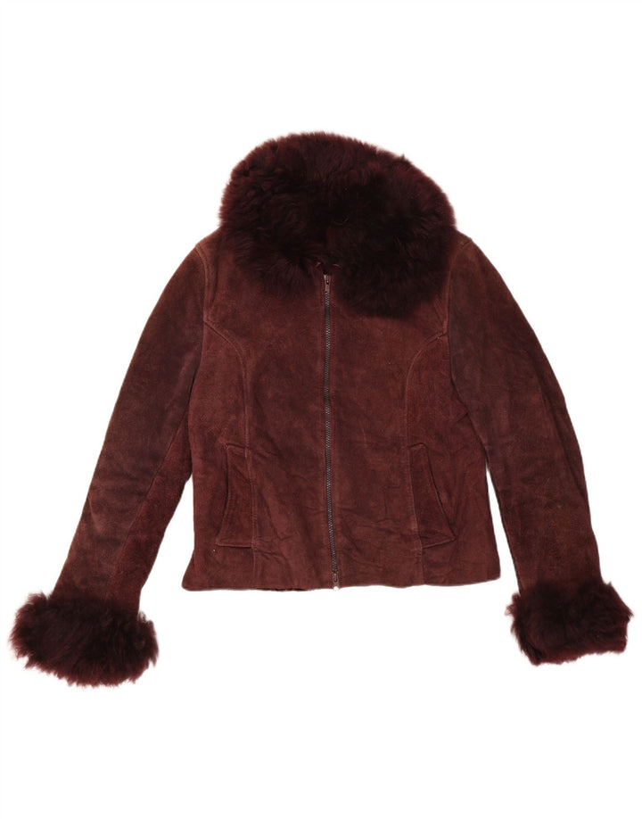 Vintage Womens Sherpa Jacket UK 10 Small Burgundy