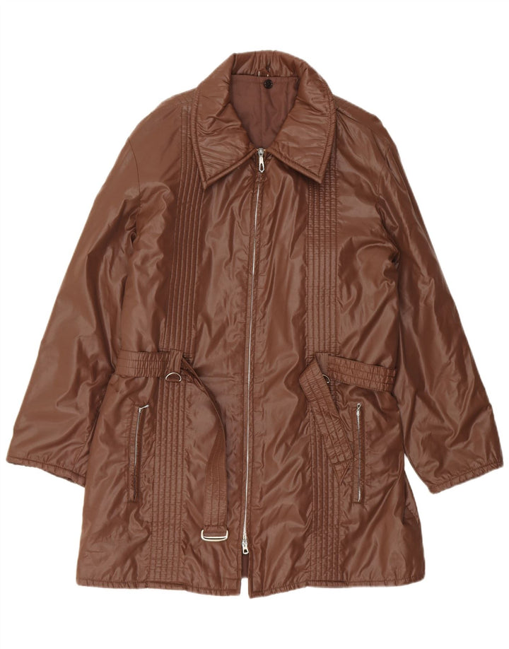 VINTAGE Womens Overcoat UK 20 2XL Brown Polyamide