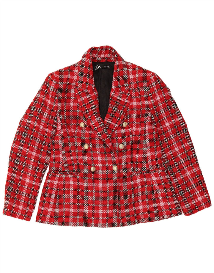 Zara Womens Double Breasted Blazer Jacket UK 18 XL Red Check