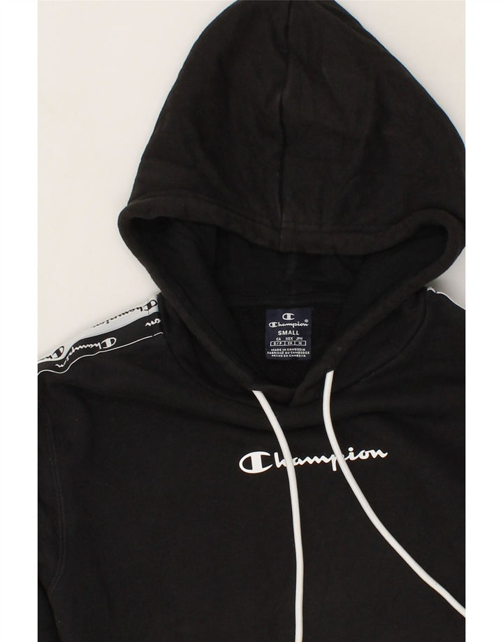 CHAMPION Mens Graphic Hoodie Jumper Small Black Cotton Vintage Champion and Second-Hand Champion from Messina Hembry 