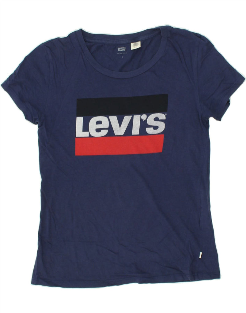 LEVI'S Womens Graphic T-Shirt Top UK 10 Small Navy Blue Cotton | Vintage Levi's | Thrift | Second-Hand Levi's | Used Clothing | Messina Hembry 