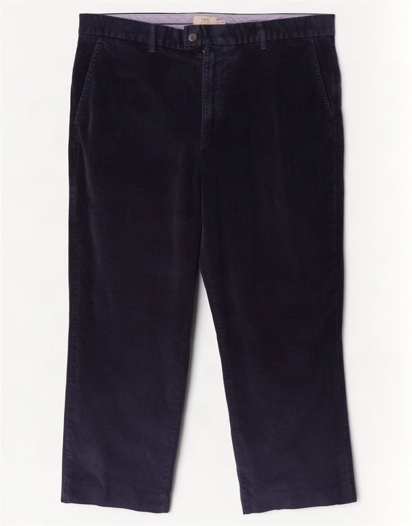 Marks & Spencer Mens Crop Corduroy Trousers W42 L25 Navy Blue Cotton