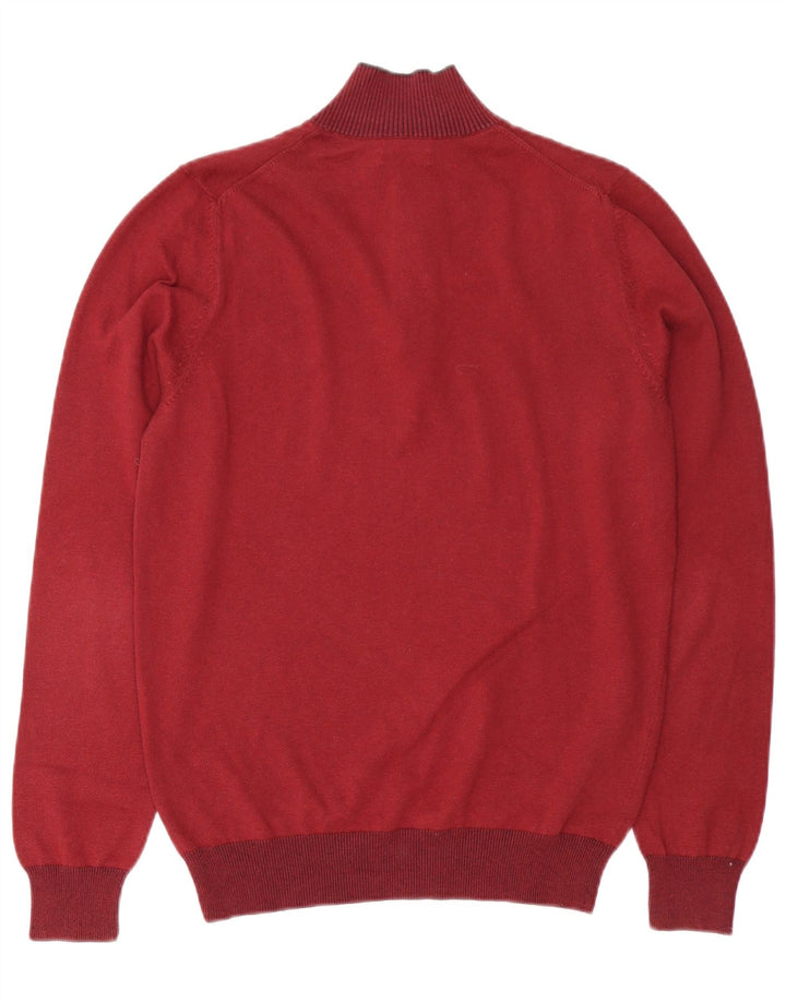 MASSIMO DUTTI Mens Button Neck Jumper Sweater Small Burgundy Cotton