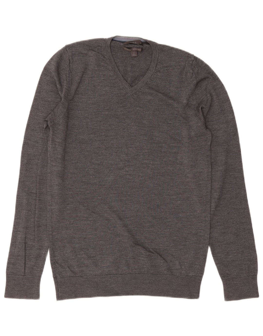 MARKS & SPENCER Mens V-Neck Jumper Sweater Small Grey Merino Wool