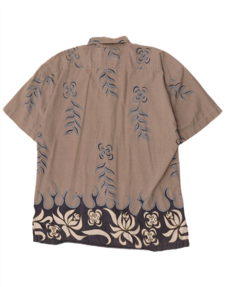 Vintage Mens Short Sleeve Shirt Large Grey Floral Cotton