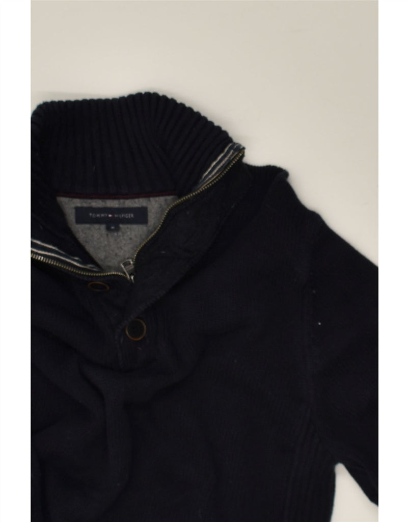 TOMMY HILFIGER Mens Zip Neck Jumper Sweater Medium Navy Blue Cotton | Vintage Tommy Hilfiger | Thrift | Second-Hand Tommy Hilfiger | Used Clothing | Messina Hembry 