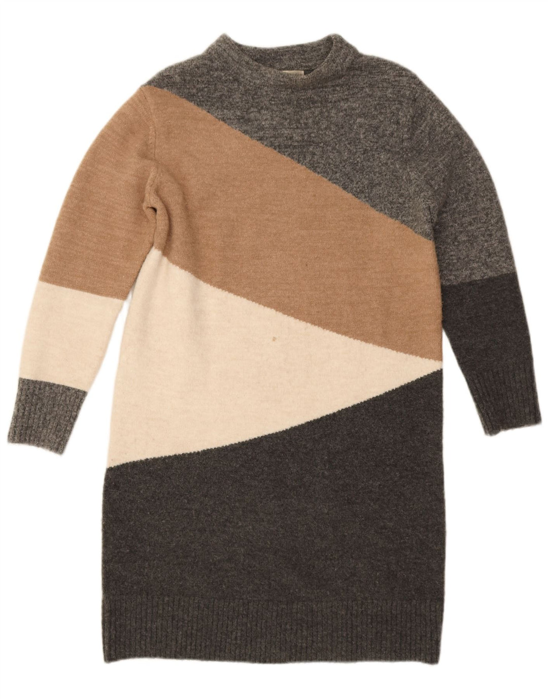 Monsoon Womens Jumper Dress UK 14 Medium Grey Colourblock Acrylic
