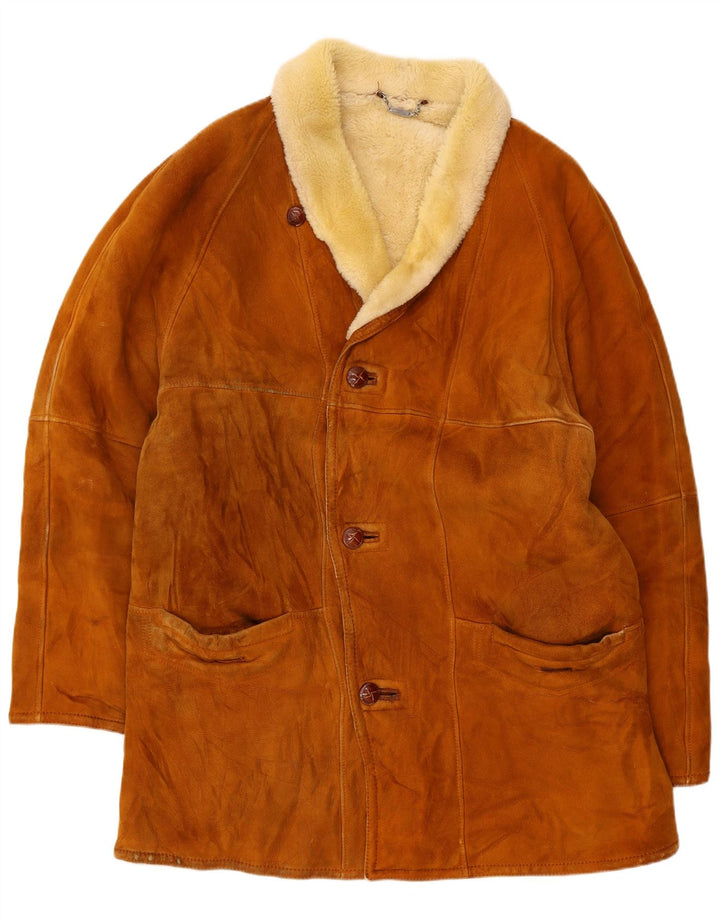 Mabrun Mens Shearling Overcoat UK 40 Large Beige Shearling