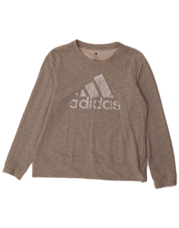 Adidas Womens Graphic Sweatshirt Jumper UK 16/18 Large Grey Cotton